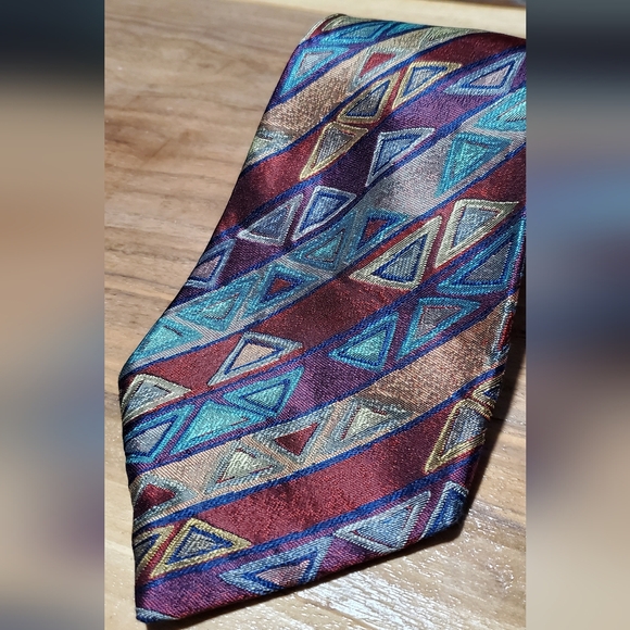 Alcione Geometric Patterned Tie - Multicolor 100% Silk Made In Italy - Picture 6 of 9
